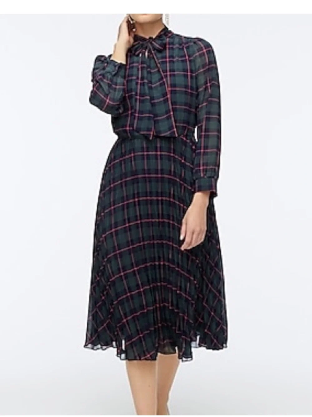 J. Crew Pleated A-line Dress in Black Watch Tartan 12 - Picture 3 of 10